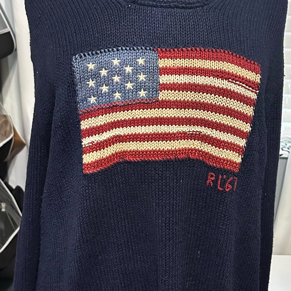 Ralph Lauren Black Knit Sweater with Flag Design